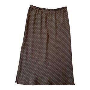 Forgotten Grace Brown Pinstripe Skirt Stretch Knit Pull‎ On Midi Small NWT